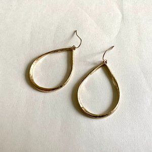 Gold Tone Oval Hoop Drop Earrings
